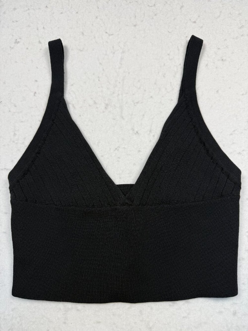Zara Black Rib-Knit V-Neck Small Cropped Bodycon Bralette Style